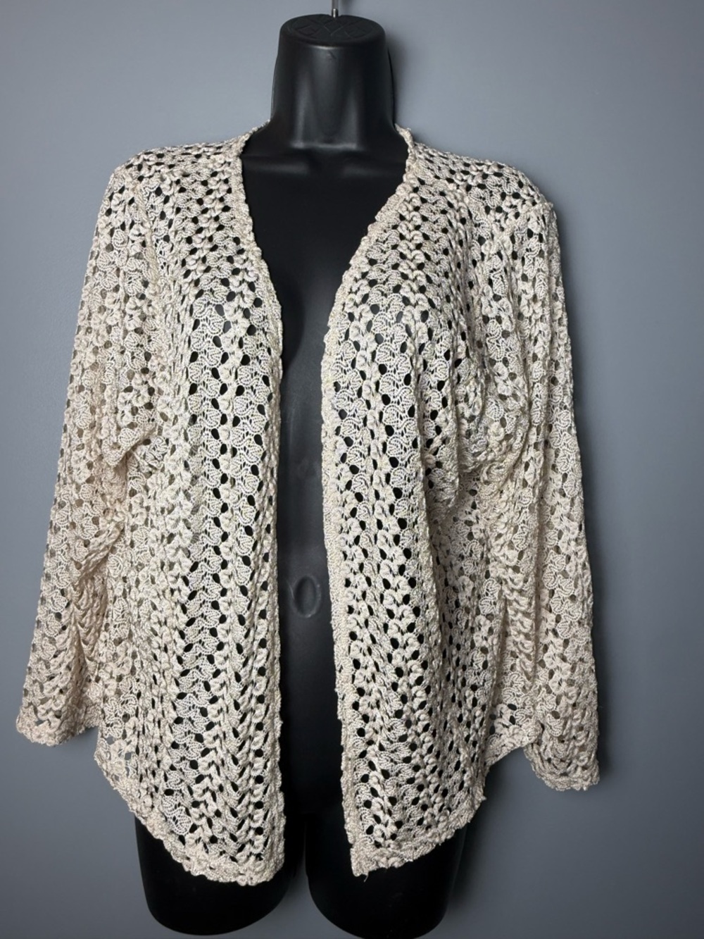 Olivia Blu Beige Crochet Open Front Lightweight Lace Cardigan Womens Sz 2x
